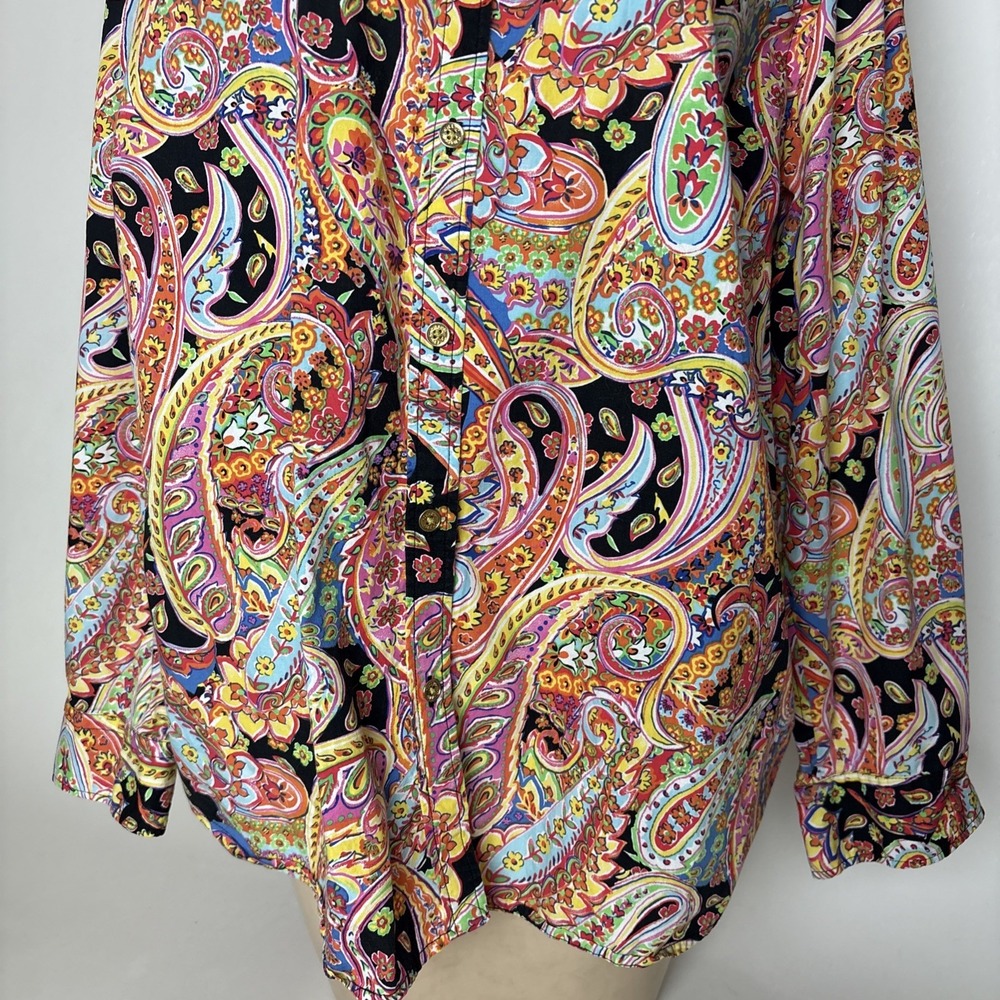 Chaps Shirt Womens 2X Colorful Paisley 100% Cotton Long Sleeve Button up top - Picture 3 of 11